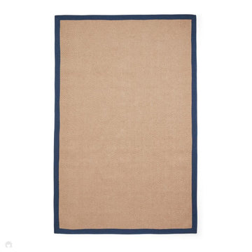 Portland Jute Cotton Border Modern Plain Hand-Woven Textured Herringbone Flatweave Natural/Deep Navy Blue Rug-Think Rugs-Rug Love - The Most Loved Rug Store